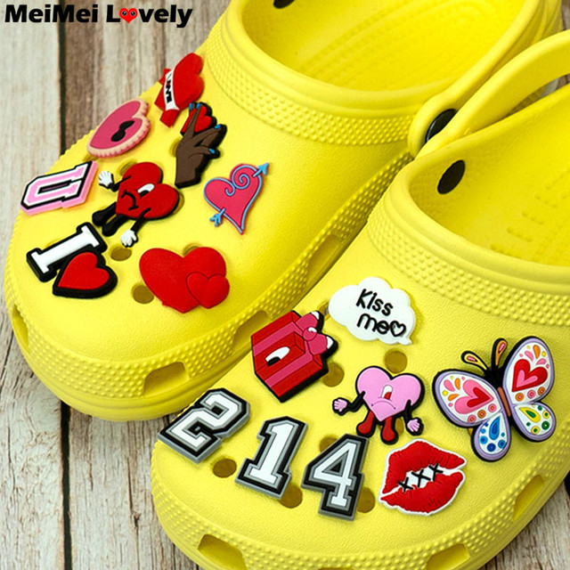 17pcs Valentine Croc Charms Bad Bunny Shoe Charms Butterfly Pins Croc Jeans  Love Heart Lip Shoe
